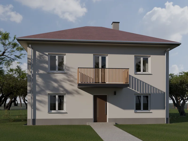 Studie 03, Variante B: Balkon mit Holz-Lamellen